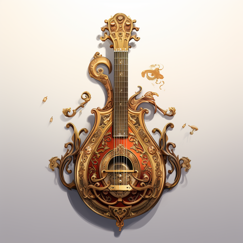 Steampunk-inspired instrument lute illustration