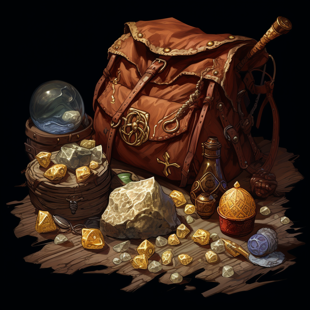 Delightful D&D loot bag with beautiful small objects