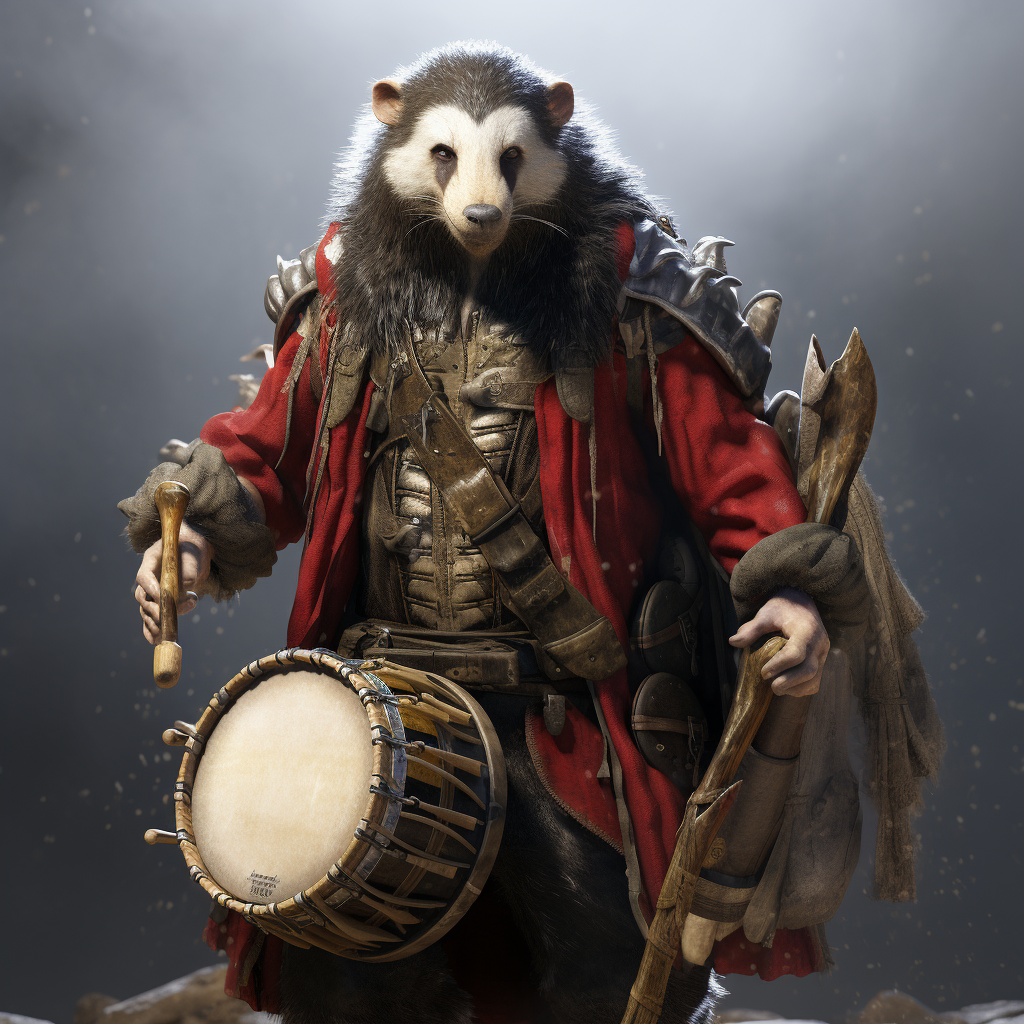 Badger bard rocking heavy metal drumsticks