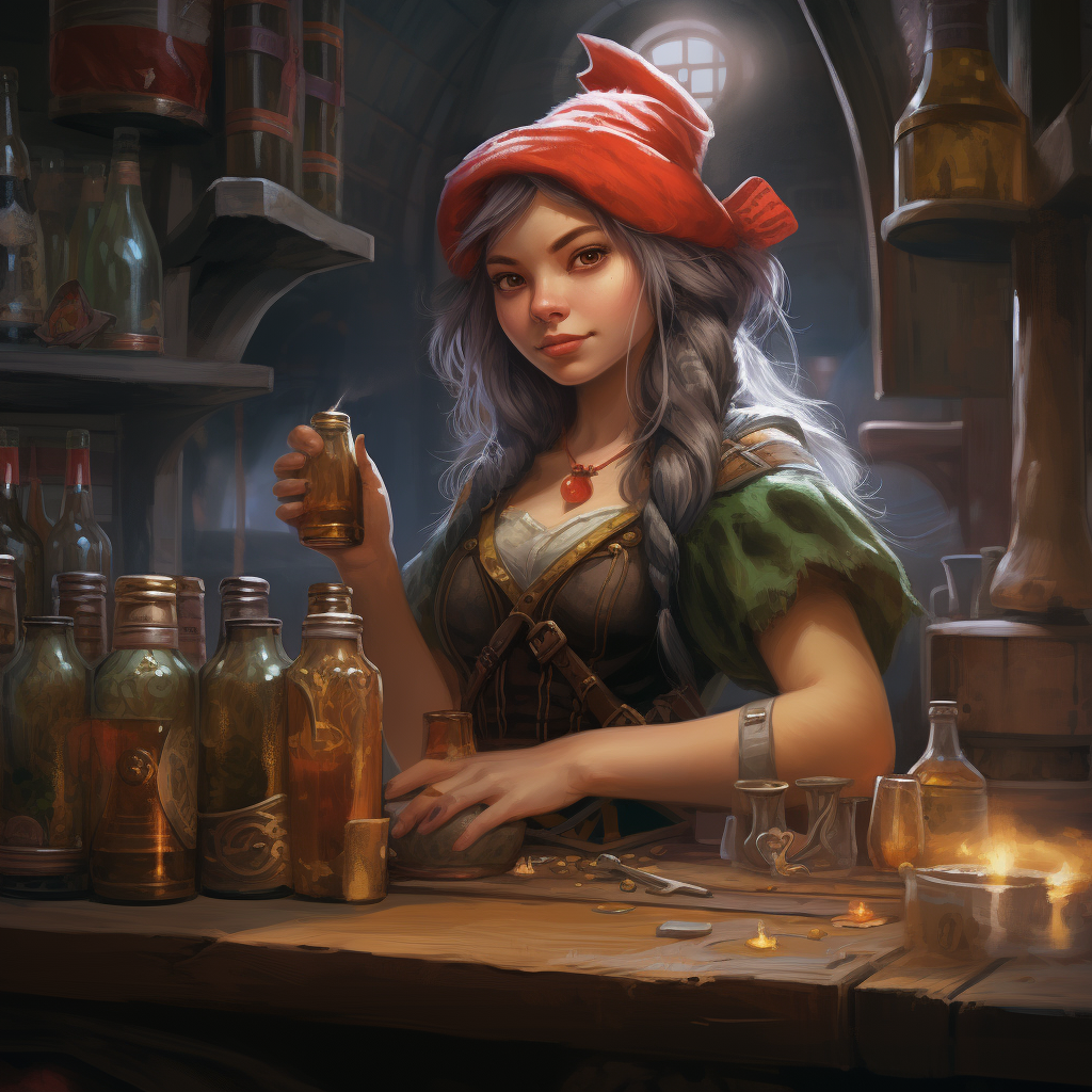 Female gnome bartender in Japanese attire