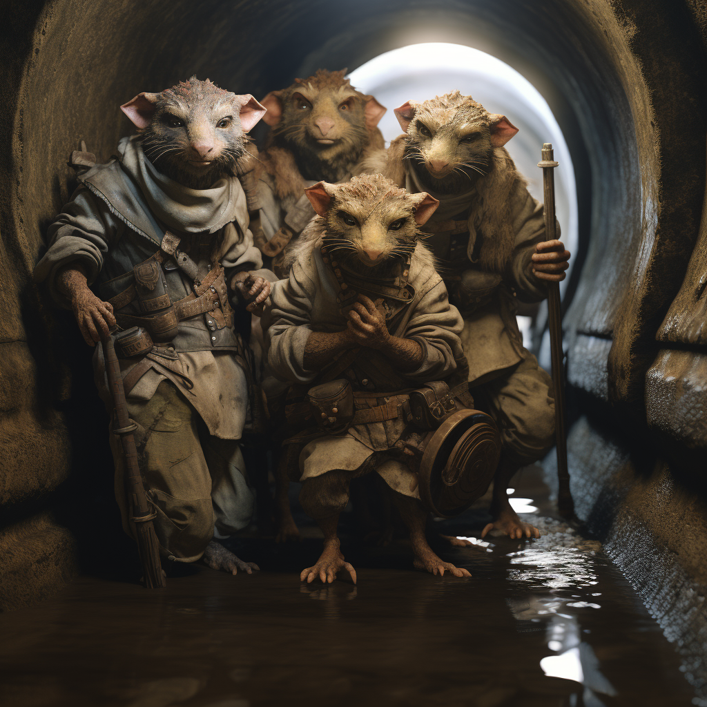 Detailed depiction of kobolds working in sewers