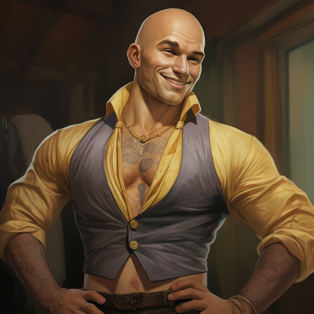 Muscular Tailor with Bald Head in DnD 5e Style