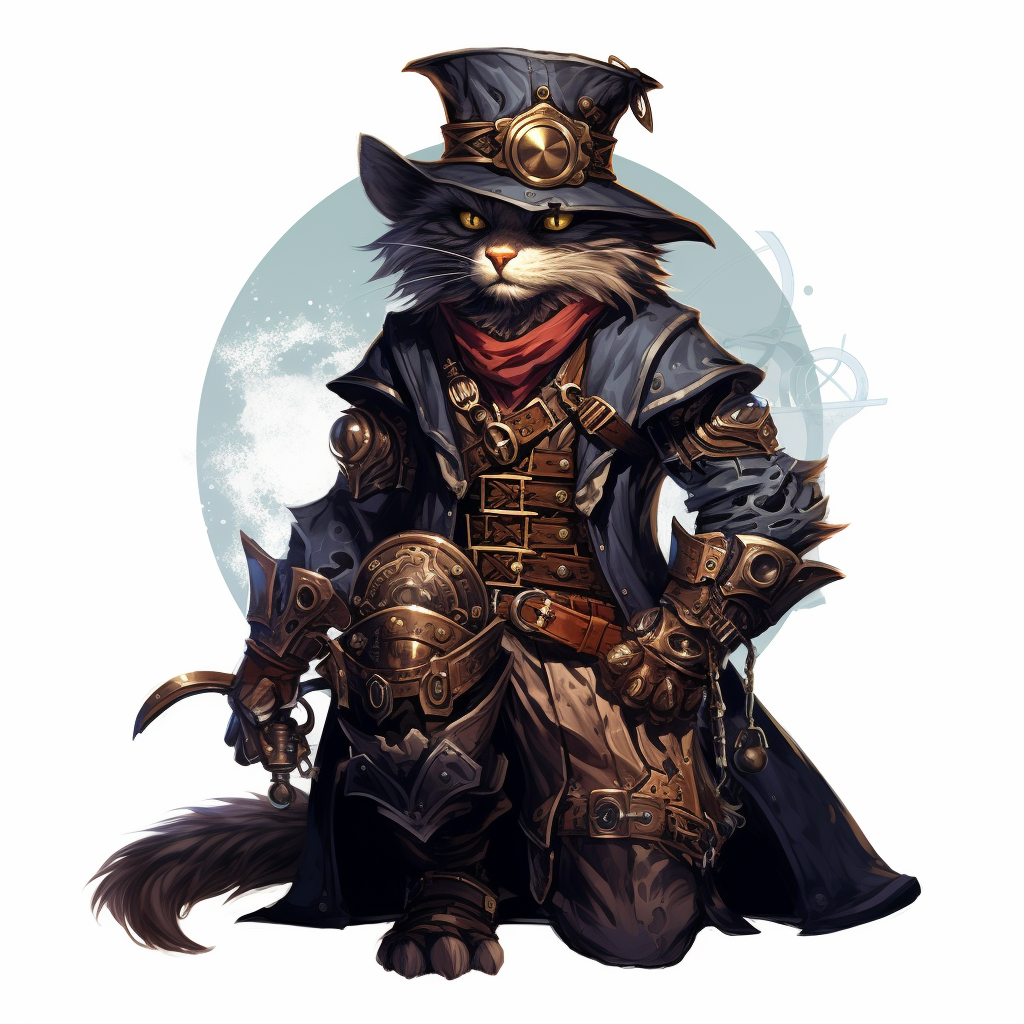 Anthropomorphic cat sorcerer in steampunk fantasy