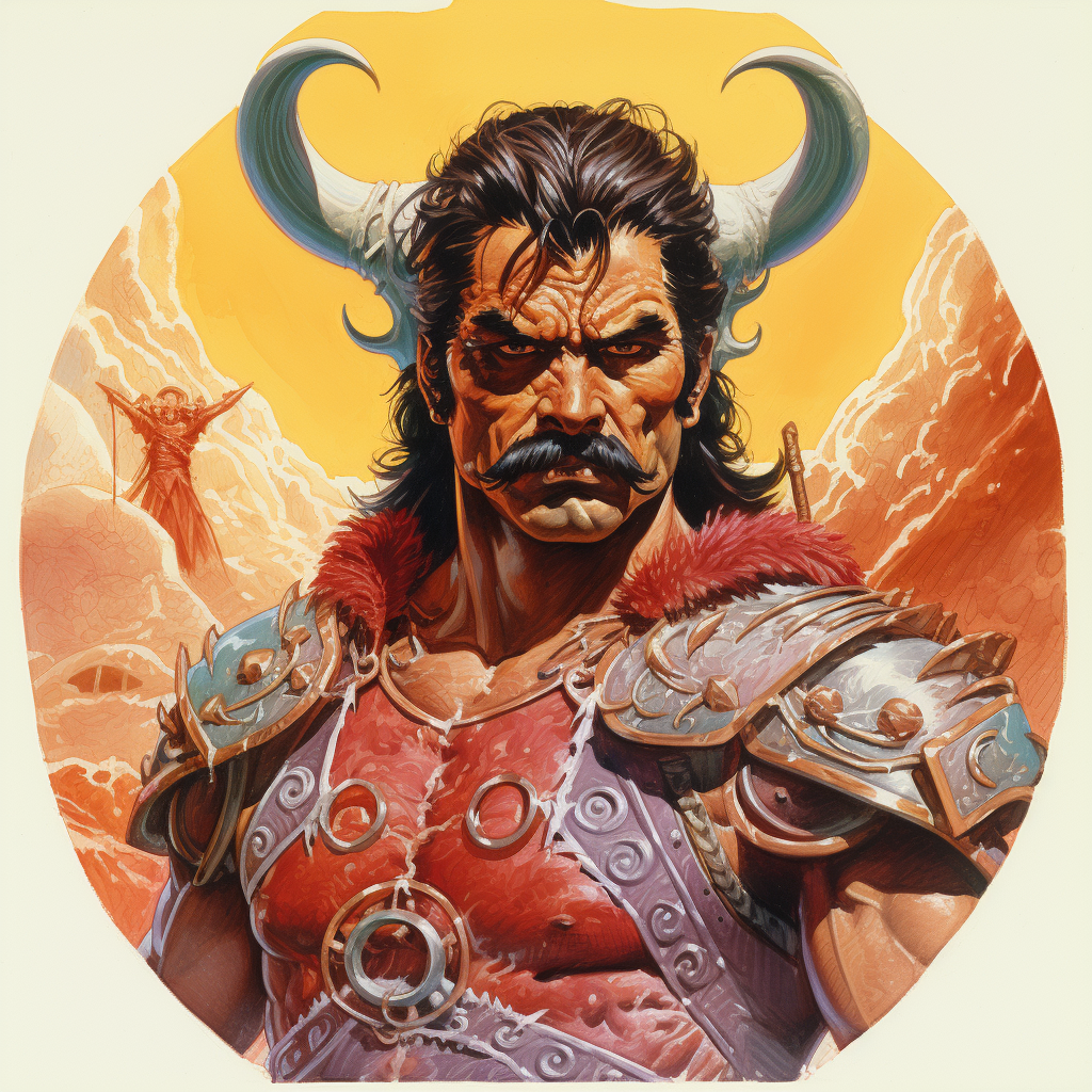 Reddish-skinned Teifling Samurai wielding a glowing greataxe