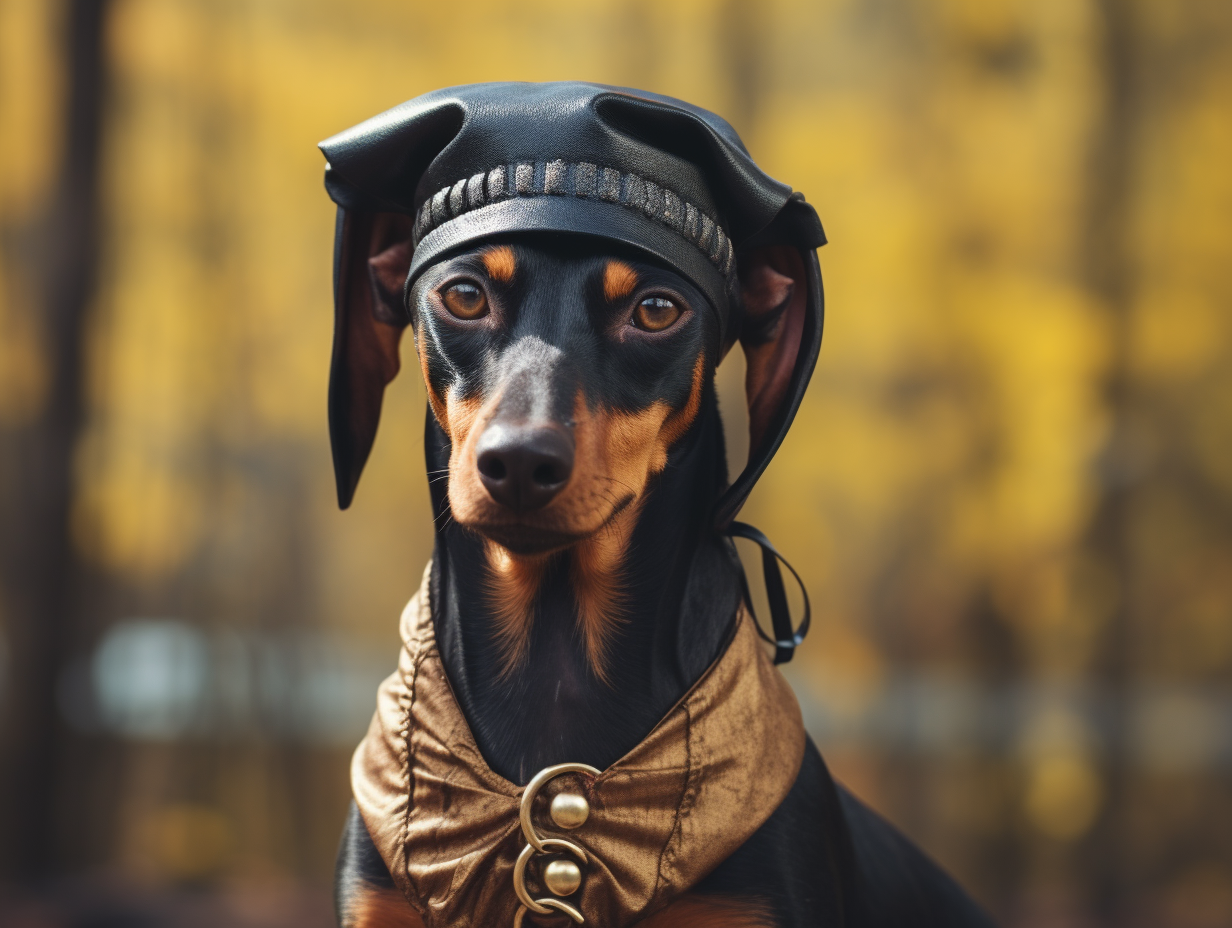 Adorable Doberman dressed as pirate