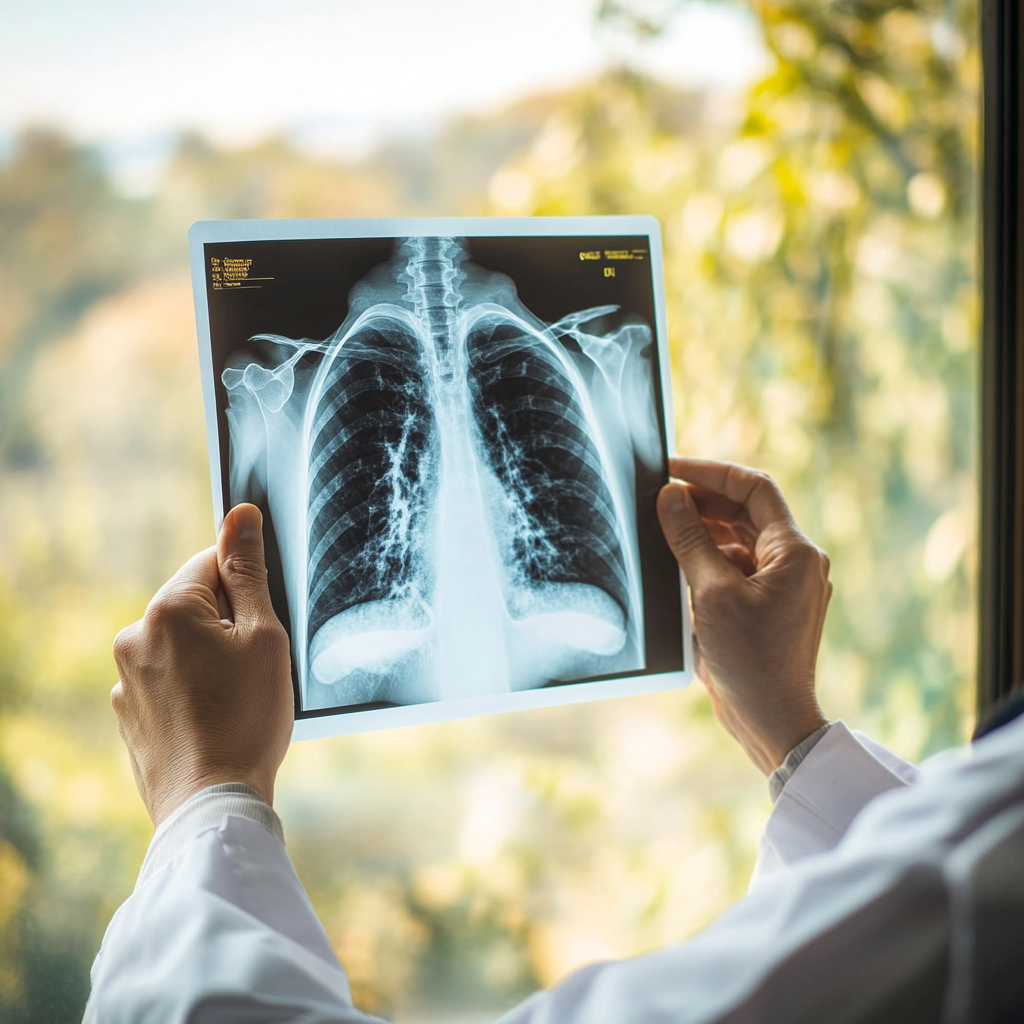 Doctor analyzing lung X-ray image