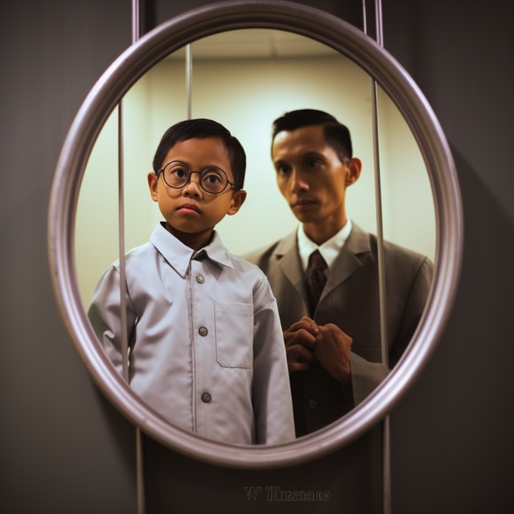 Doctor and Boy Looking at Graduation Reflection