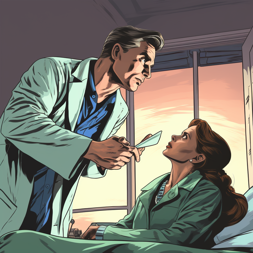 Doctor examining patient comic style