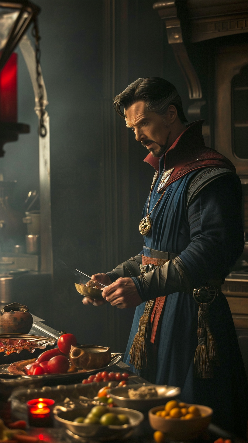 Doctor Strange preparing an exotic meal