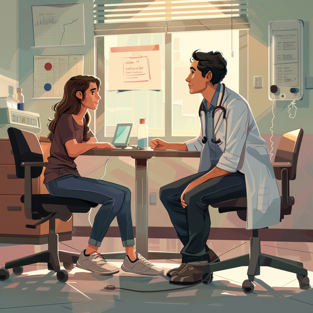 Doctor interviewing teenager in hospital