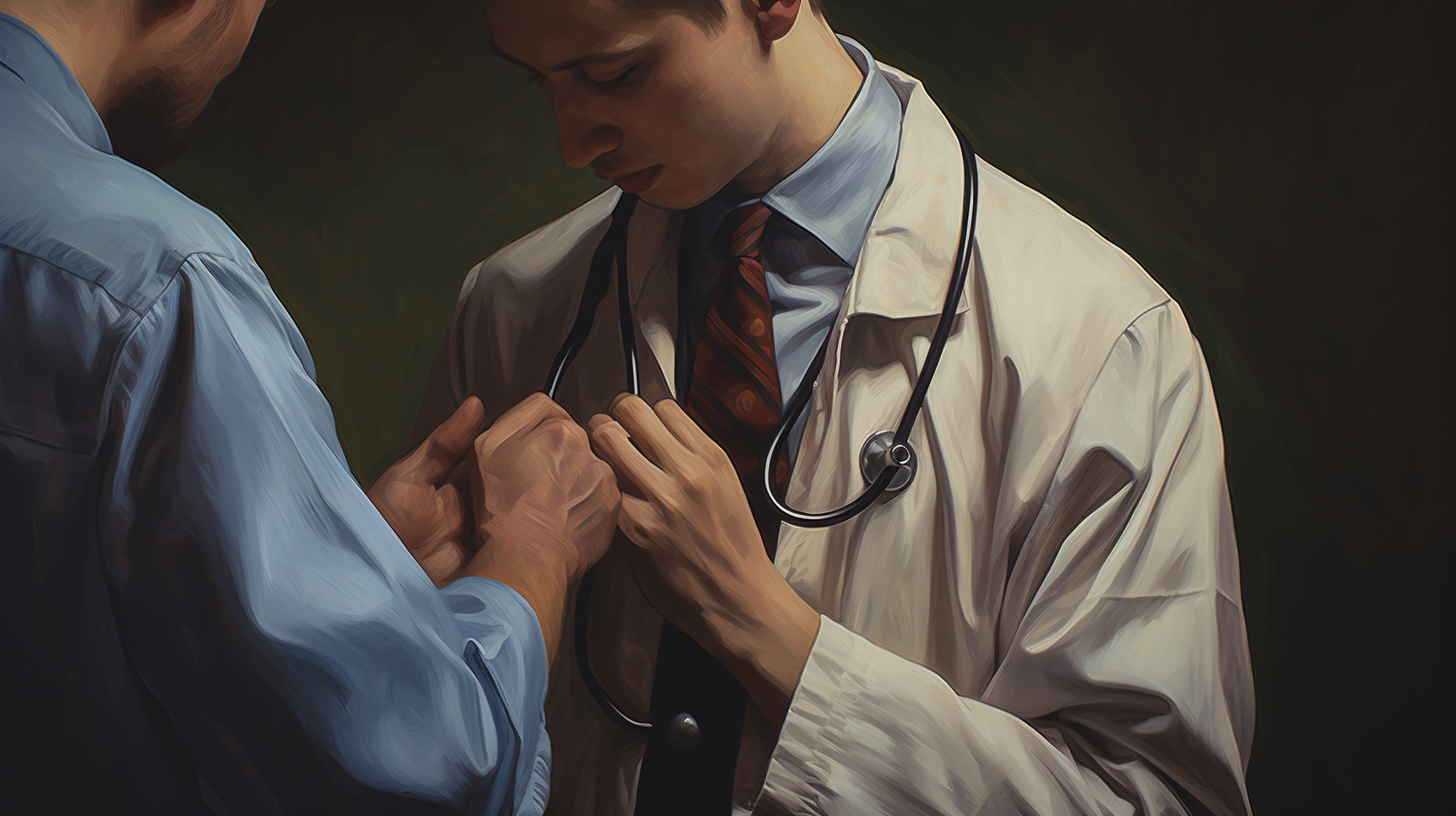 Doctor with stethoscope on patient's chest