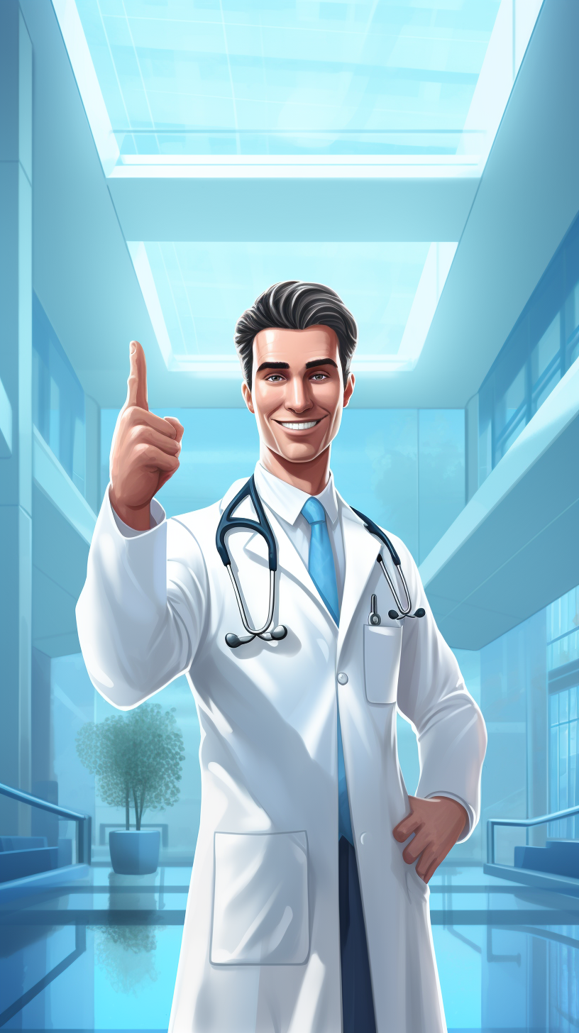 Doctor giving thumbs up in hospital