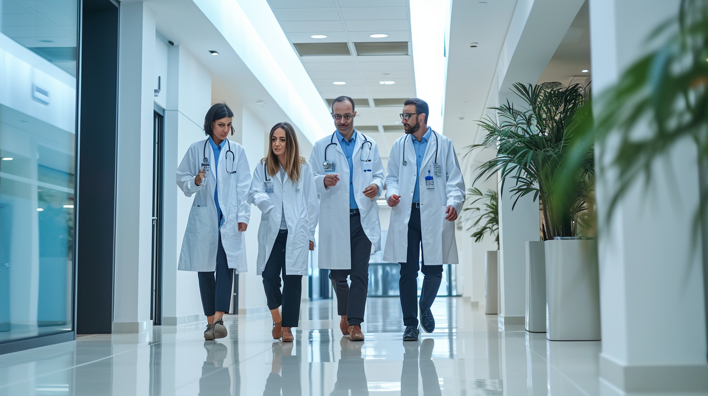 Doctors walking in hospital