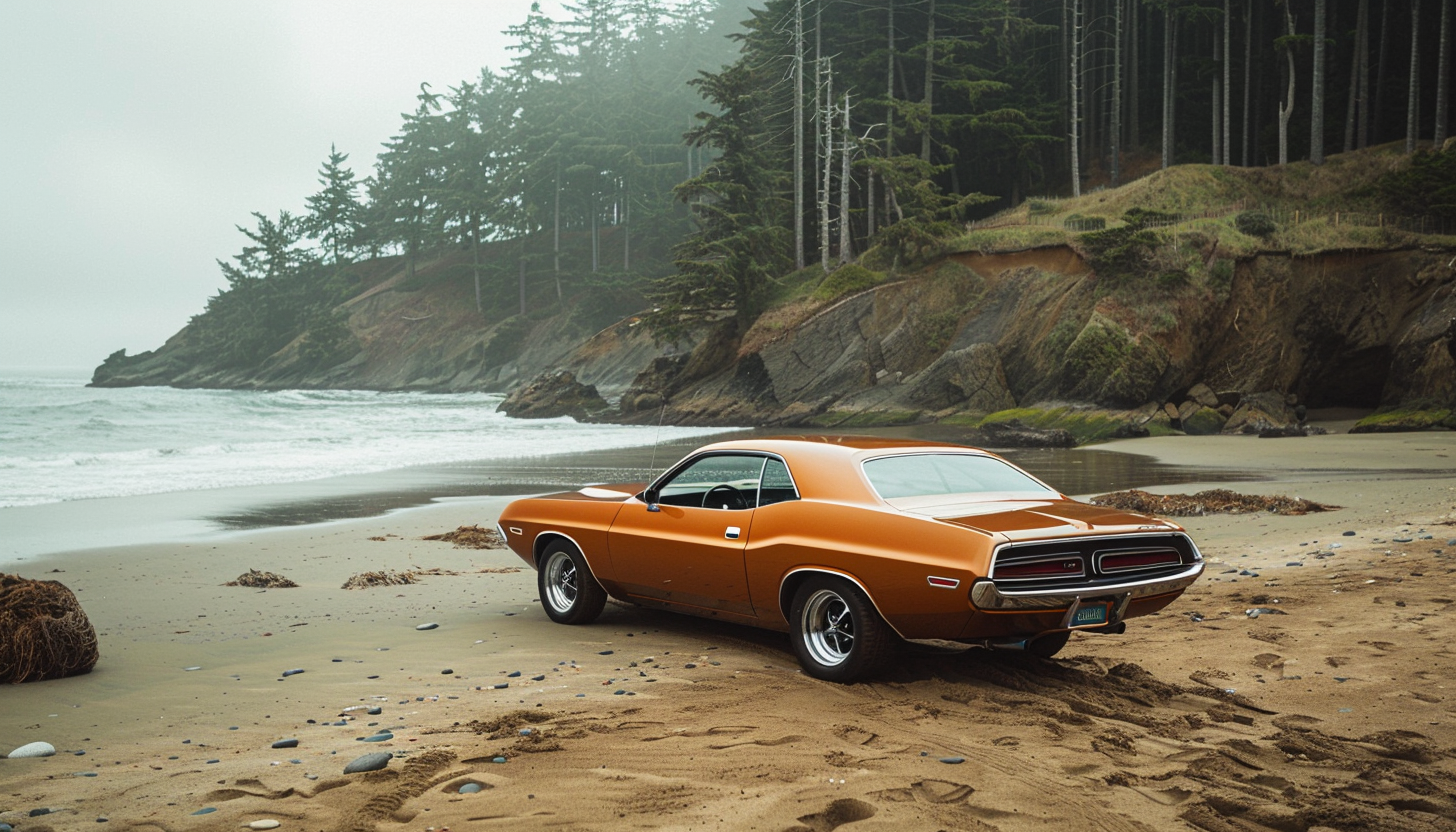 Vintage Dodge Challenger on Beautiful Beach