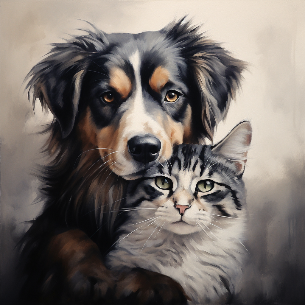 Lovely dog and cat in society