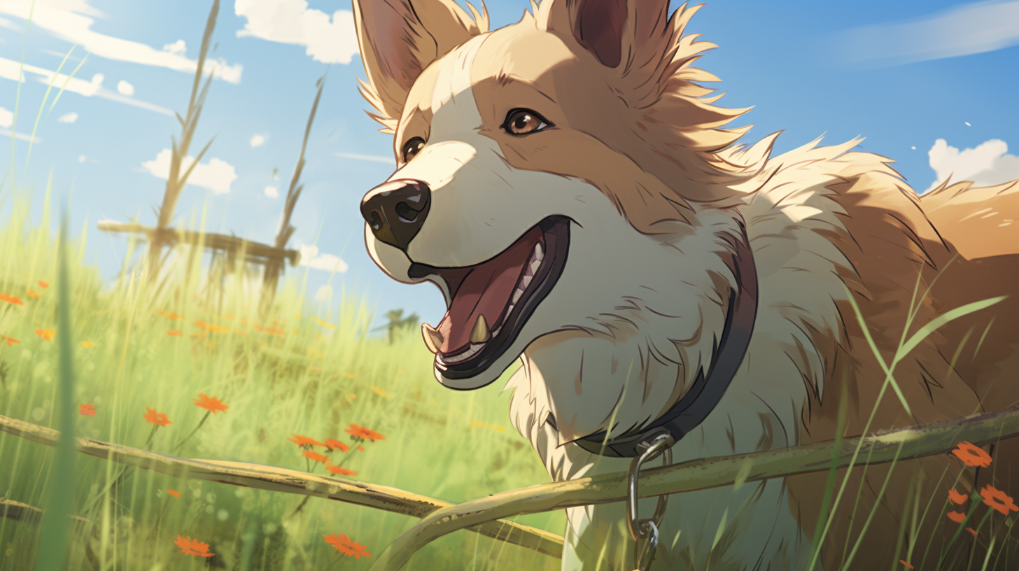 Happy dog in anime field