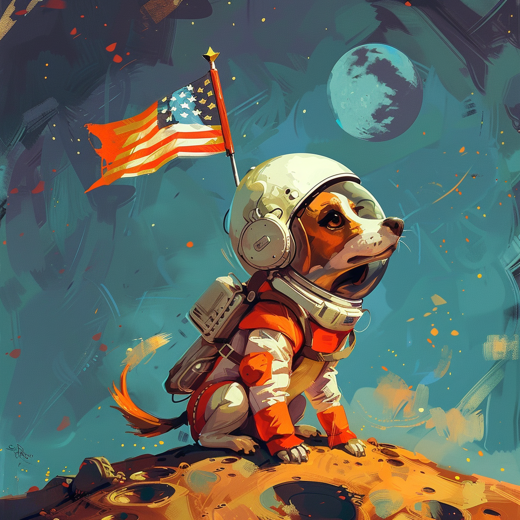 Dog astronaut on moon flag