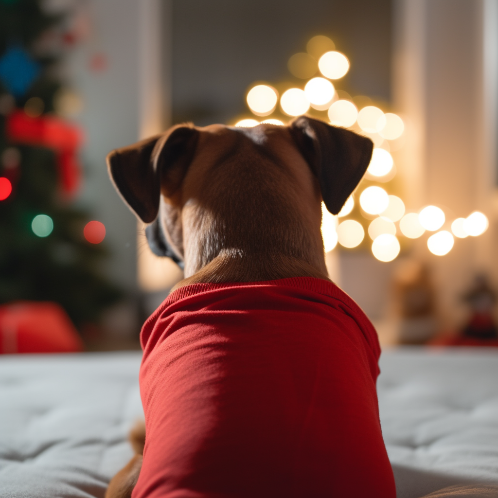 Cute dog in red shirt