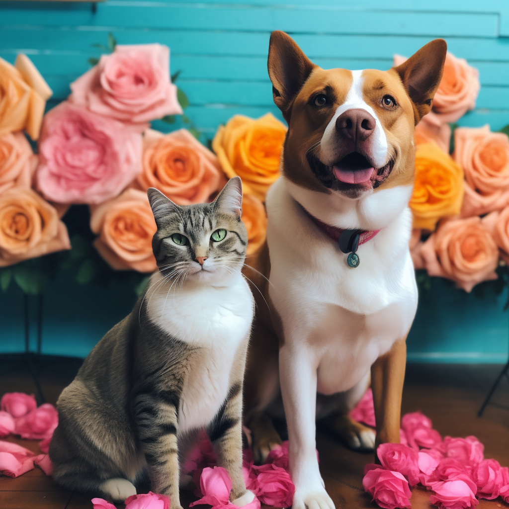 Dog and cat playing in cute daycare