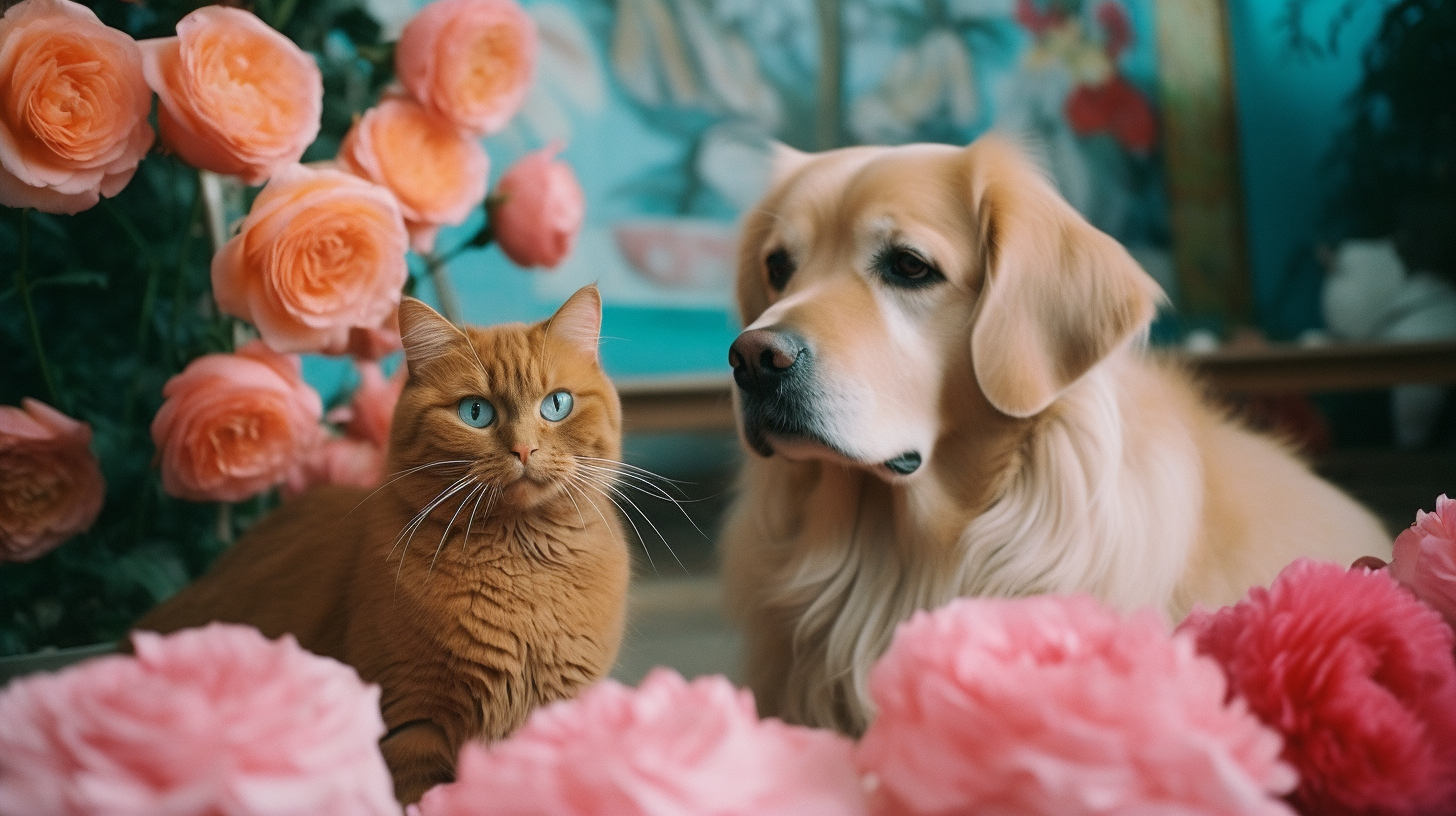 Happy dog and cat in cute daycare