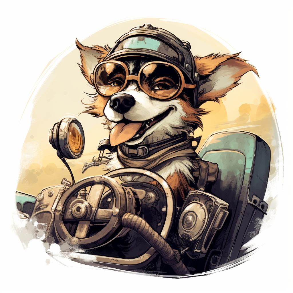 Dog driving a modern vehicle illustration