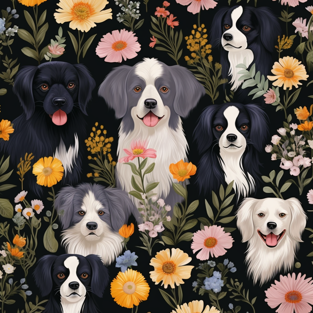 Pattern of dogs and flowers