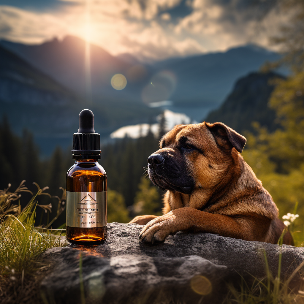 Dog with Brown Bottle in Forest