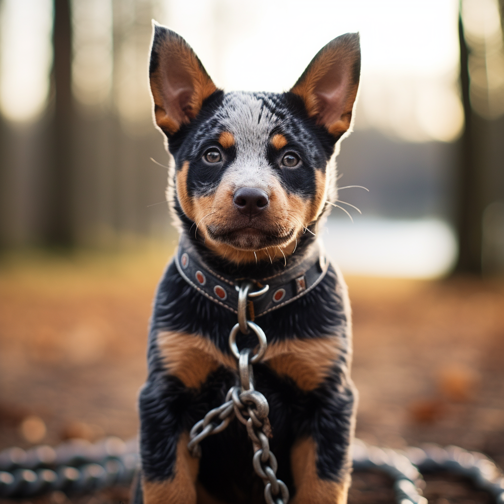 Australian cattle dog with rope leash