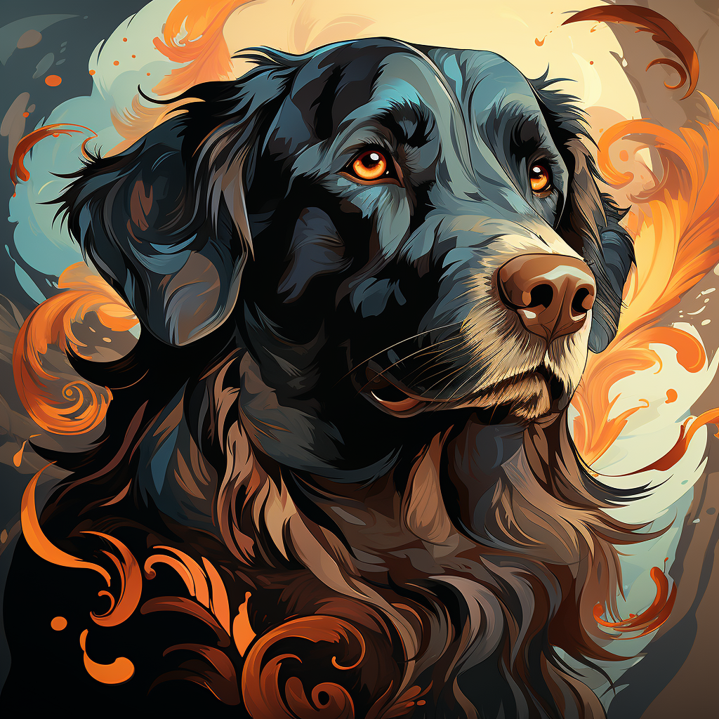 Colorful dog logo on black and brown background