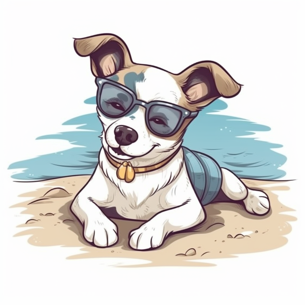 Dog in Sunglasses on Beach