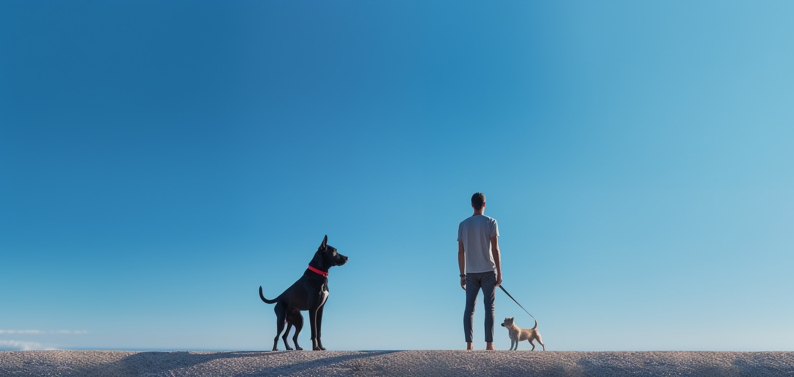 Dog and owner enjoying the blue sky