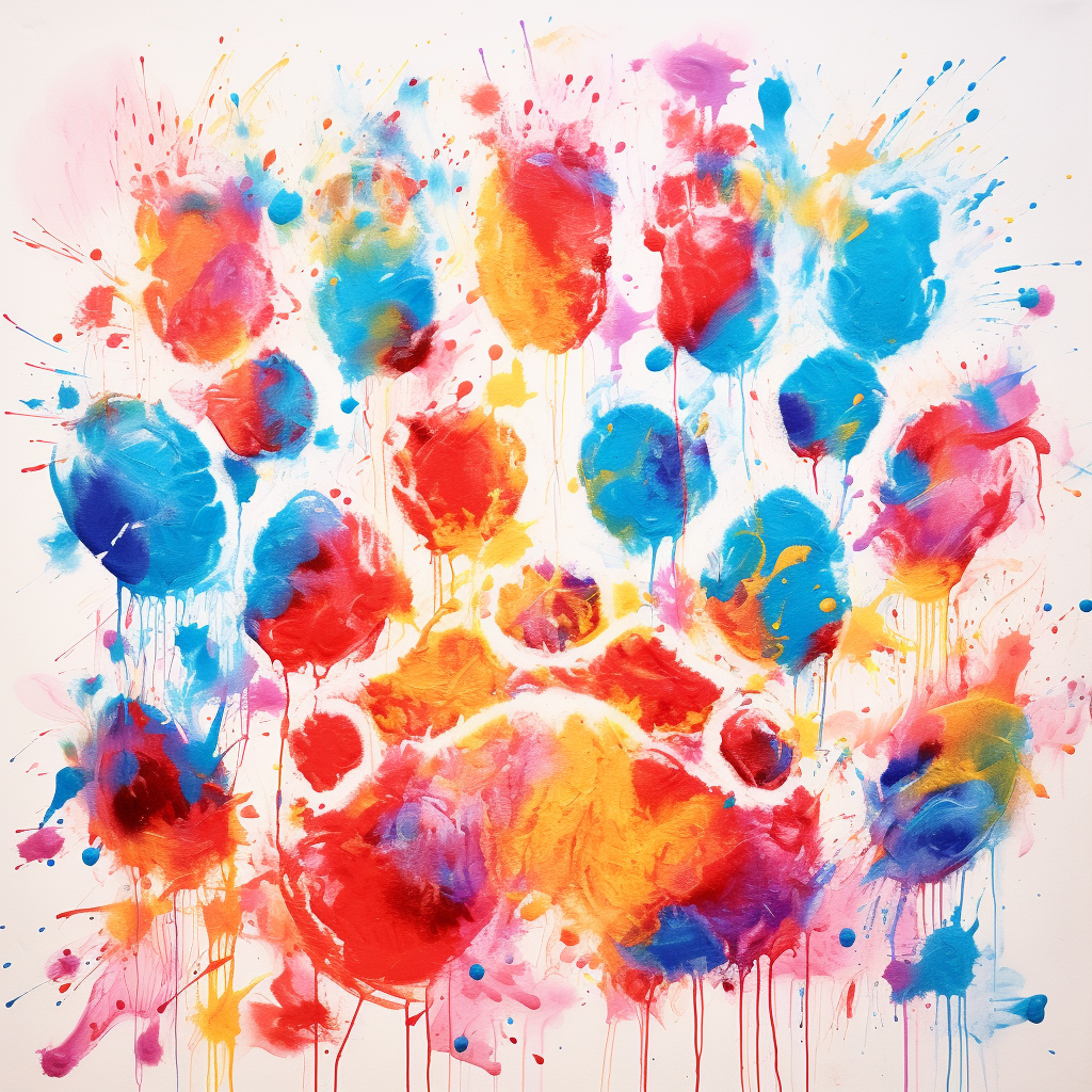 Colorful dog paw prints made with paint