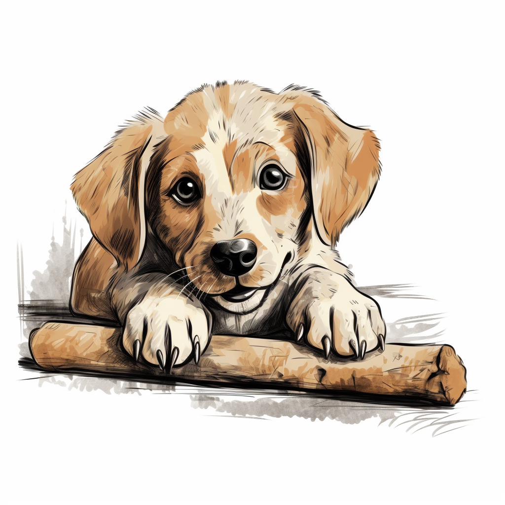 Simple cartoon of a dog playing with a bone