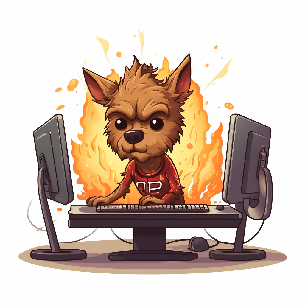 Cartoon dog software developer burn deadlines