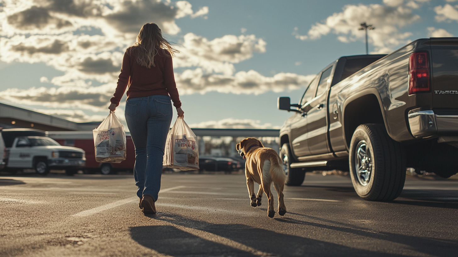 Woman, Dog, Tractor Supply Store