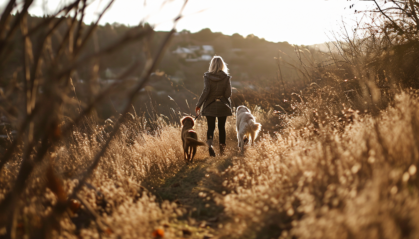 Blond Woman Training Dogs Outdoors