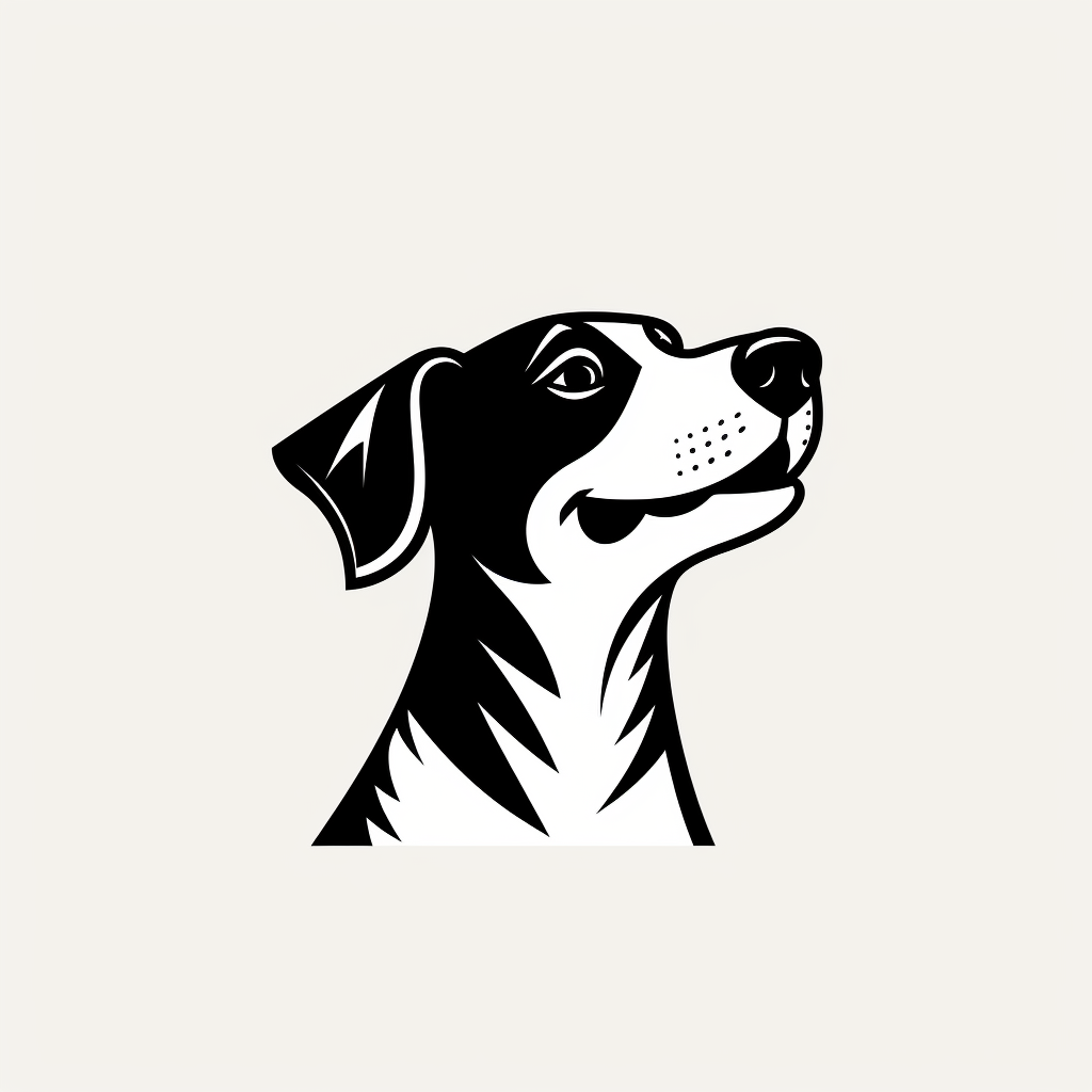 Hand-drawn black and white logo of a barking dog