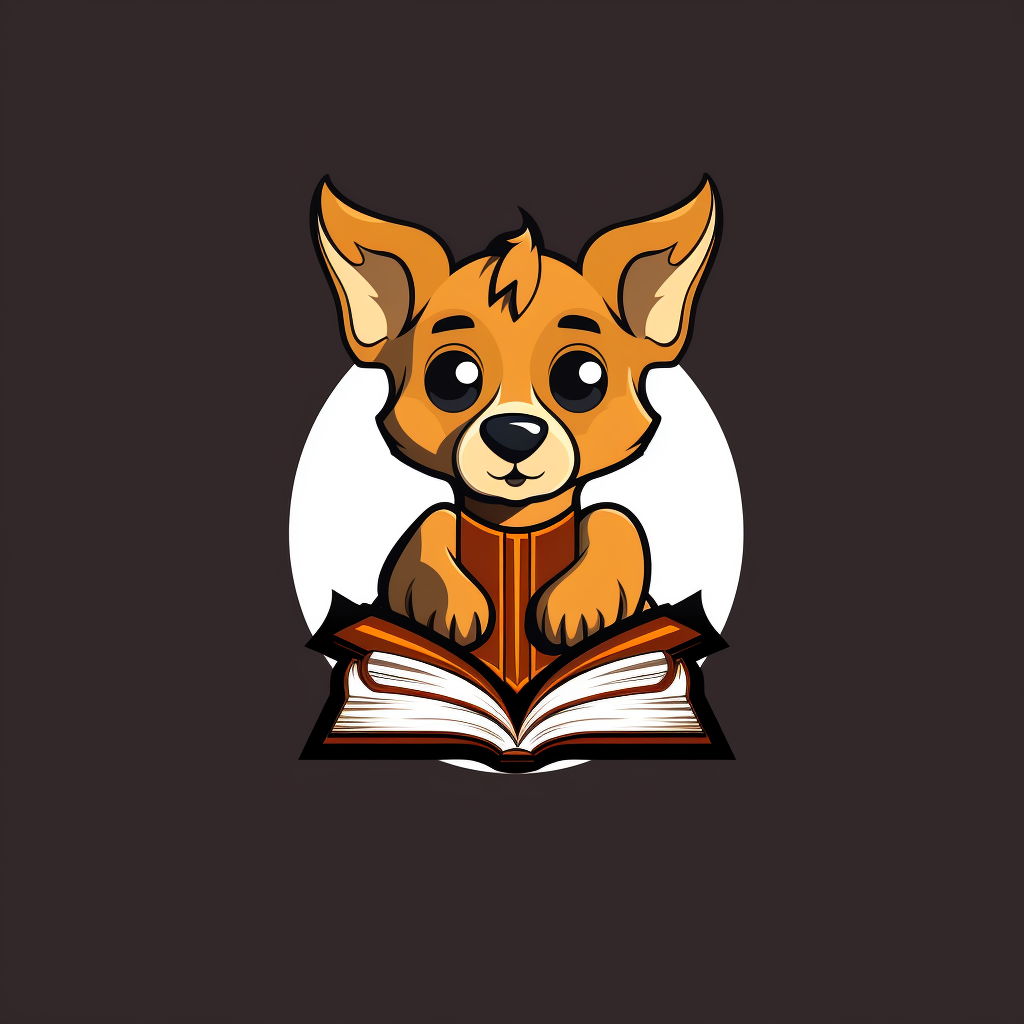 Cartoon dog reading a book with one ear down