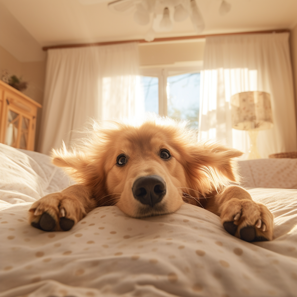 Cute dog relaxed on soft bed