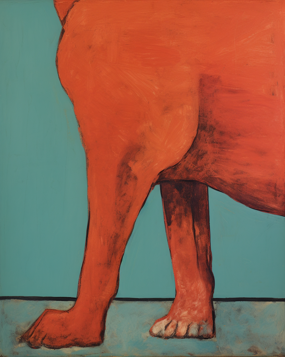 Dog cocking leg in style of Milton Avery