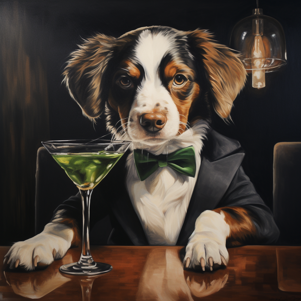 Dog with Martini in Stylized Oil Painting