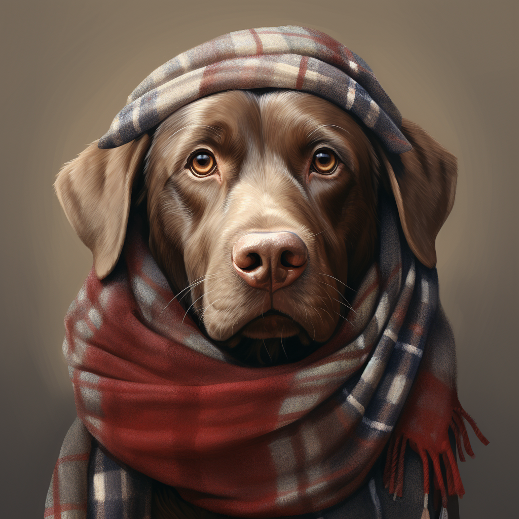 Cute labrador wearing a scarf