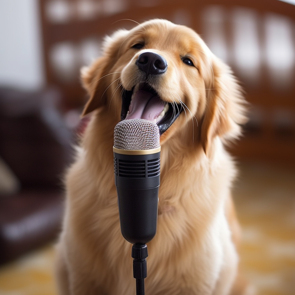 Funny dog singing with joy