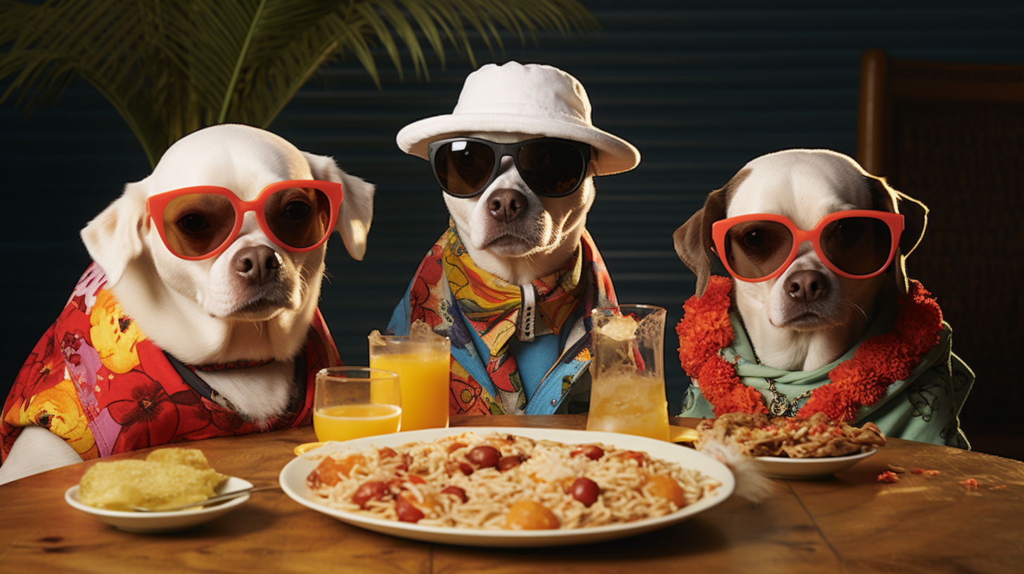 Dogs eating pizzas fashionable California dogs