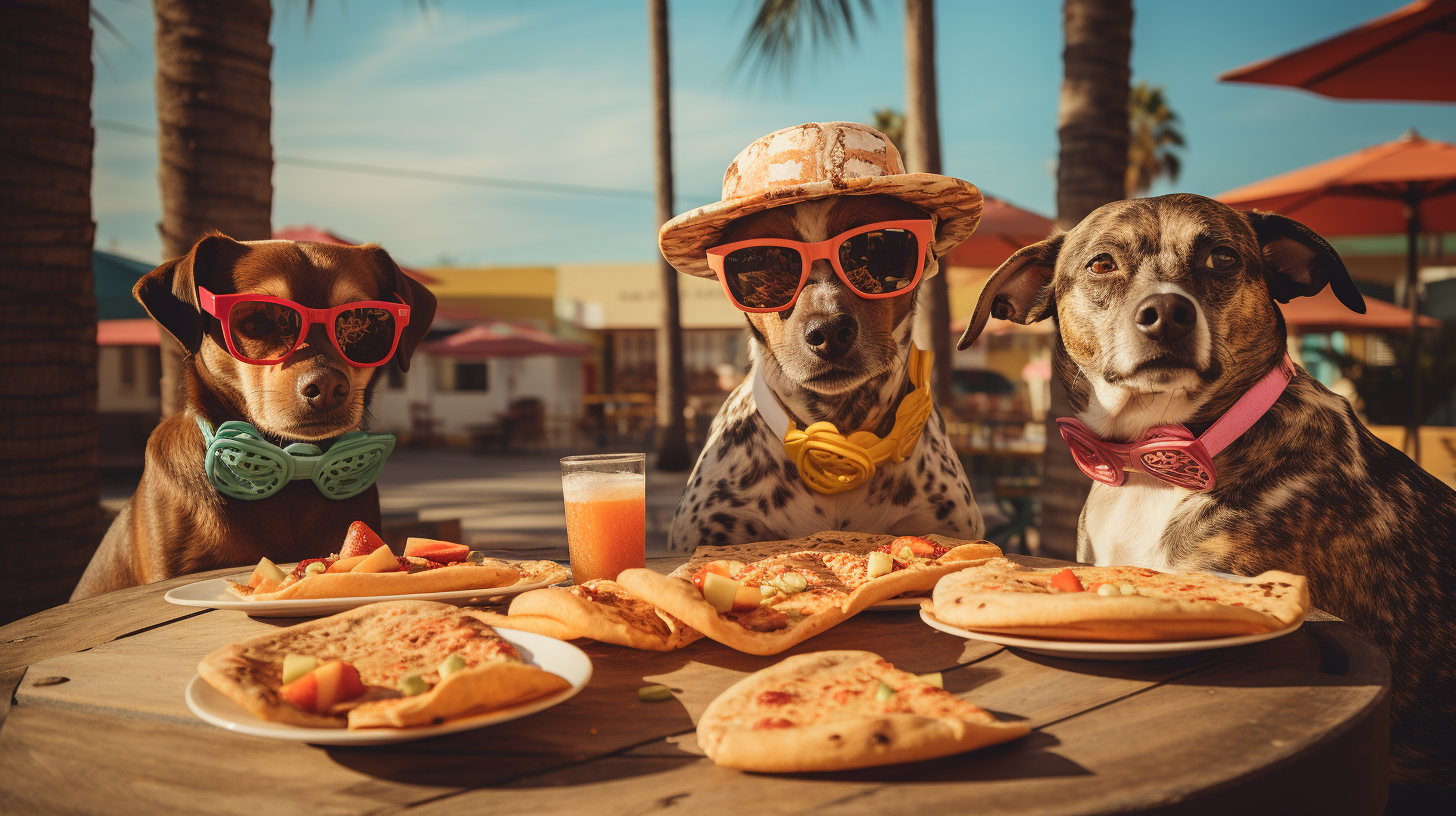 Dogs eating pizza California