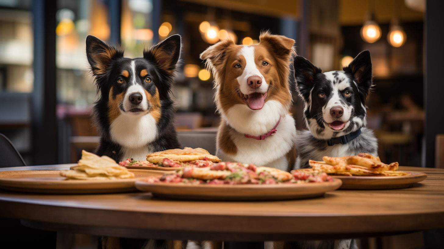 Fashionable dogs with accessories at California Pizza Kitchen