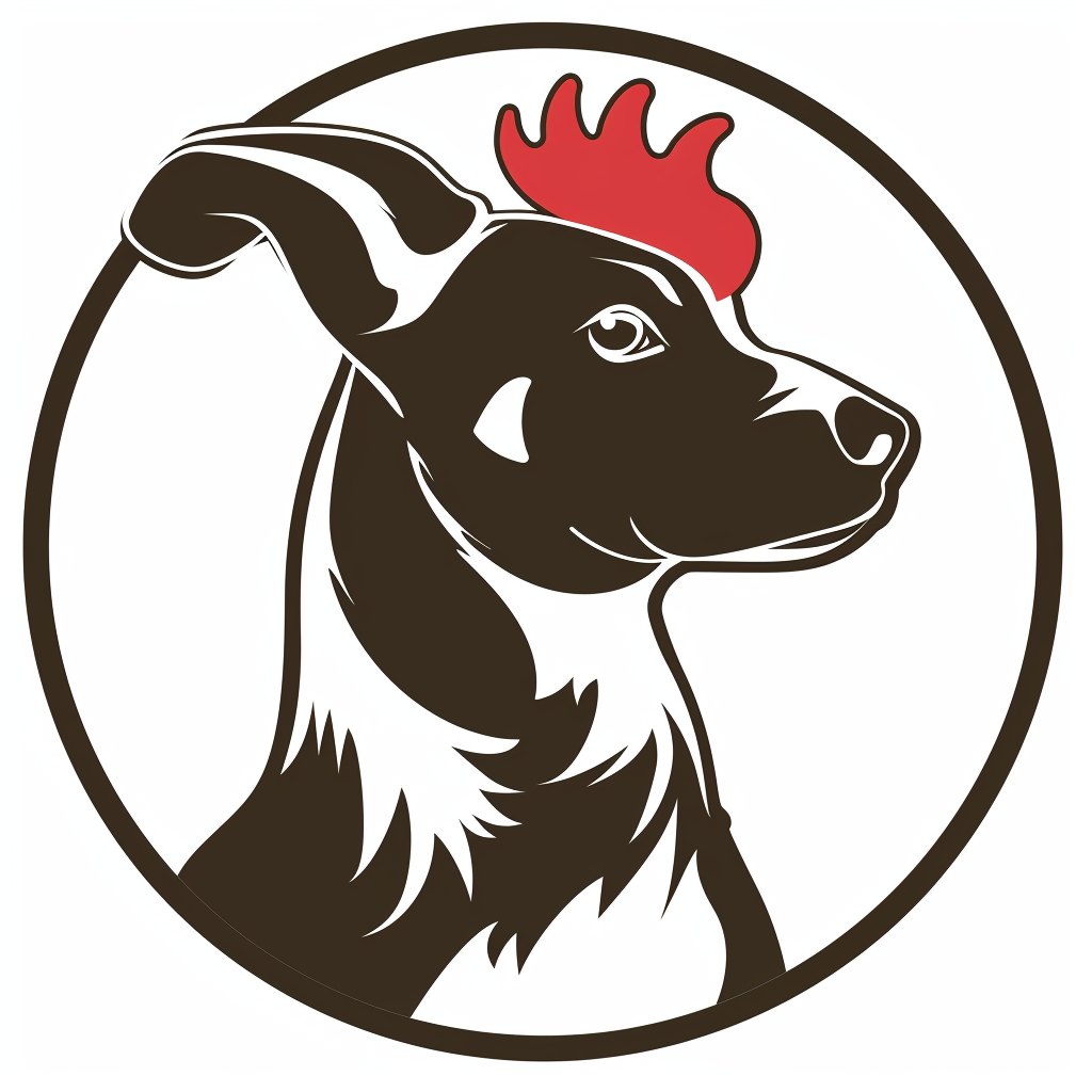 Dog food logo with chicken body and dog head