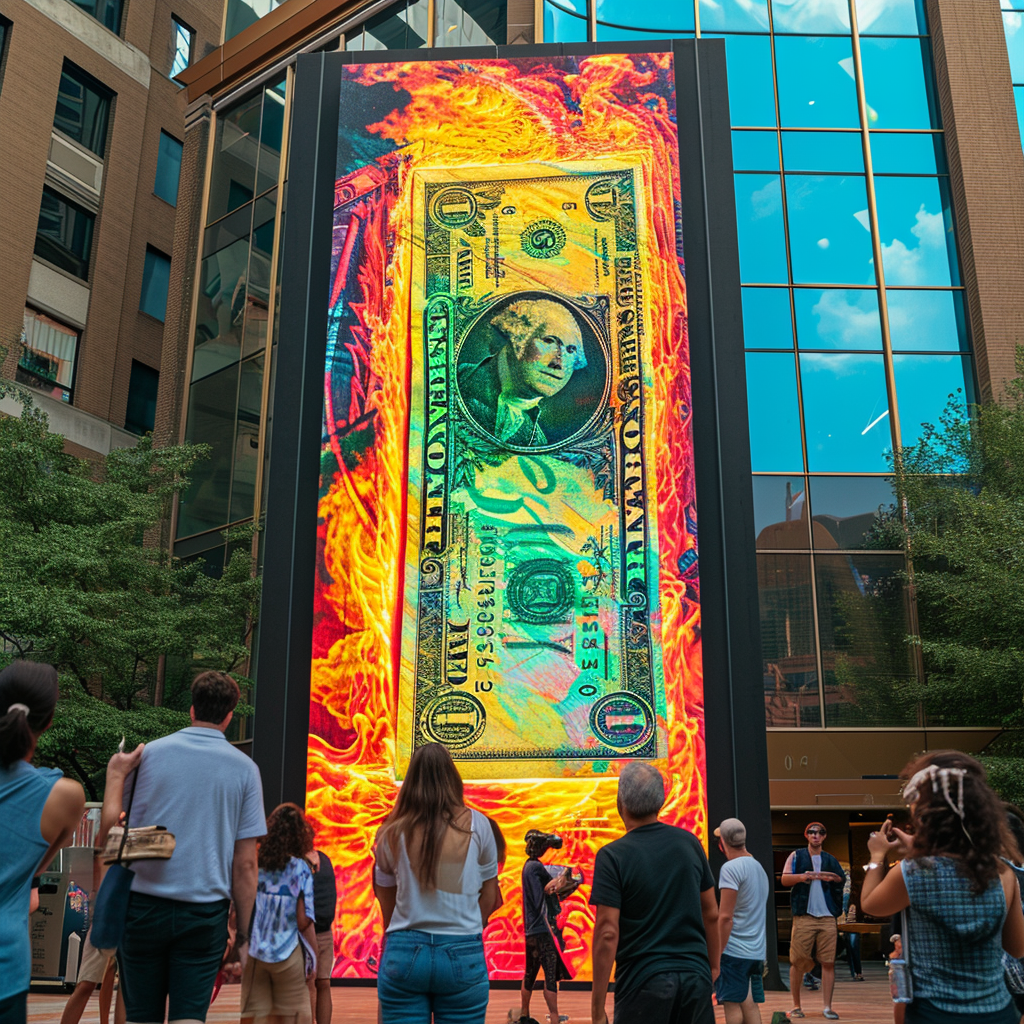 Colorful Dollar Bill on Fire Painting at Outdoor Art Event