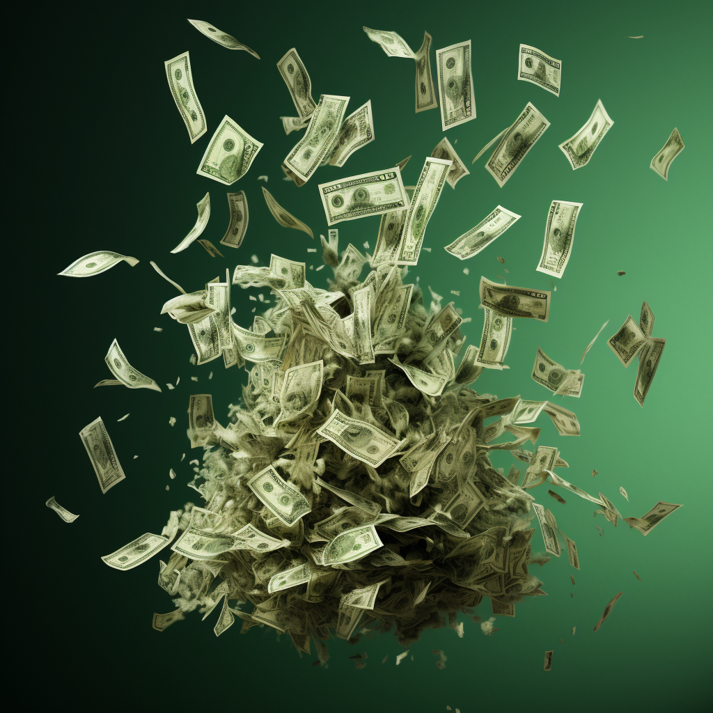 Scattering 100 dollar bills explosion