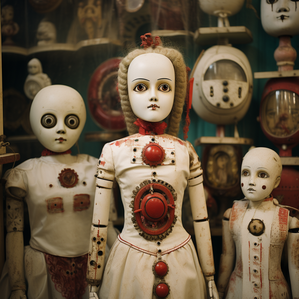 Beautiful antique dolls with red and white colors